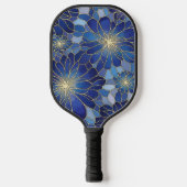 Modern Blue Gold Floral Pattern Pickleball Paddle (Voorkant)