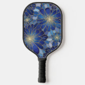 Modern Blue Gold Floral Pattern Pickleball Paddle (Achterkant)