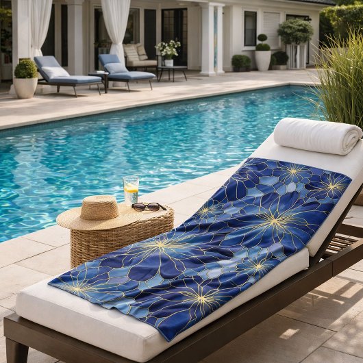 Modern Blue Gold Floral Pattern Strandlaken