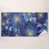 Modern Blue Gold Floral Pattern Strandlaken (Voorkant)