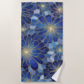 Modern Blue Gold Floral Pattern Strandlaken (Voorkant)