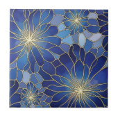 Modern Blue Gold Floral Pattern Tegeltje (Voorkant)