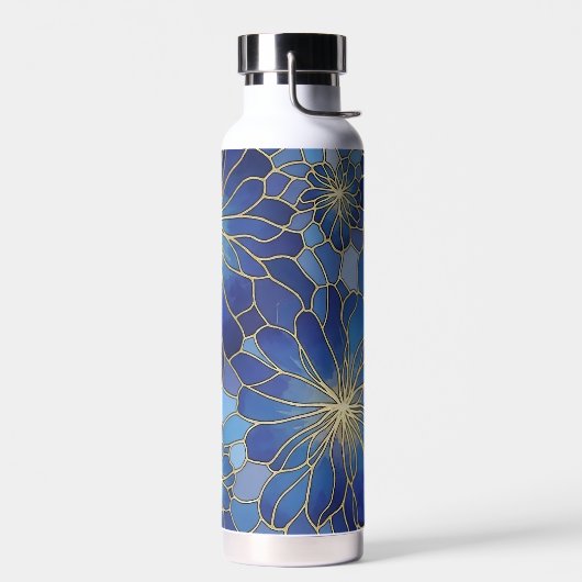 Modern Blue Gold Floral Pattern Waterfles (Links)