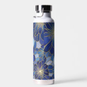 Modern Blue Gold Floral Pattern Waterfles (Rechts)