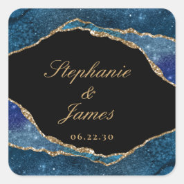 Modern Blue Gold Foil Agate Wedding Vierkante Sticker