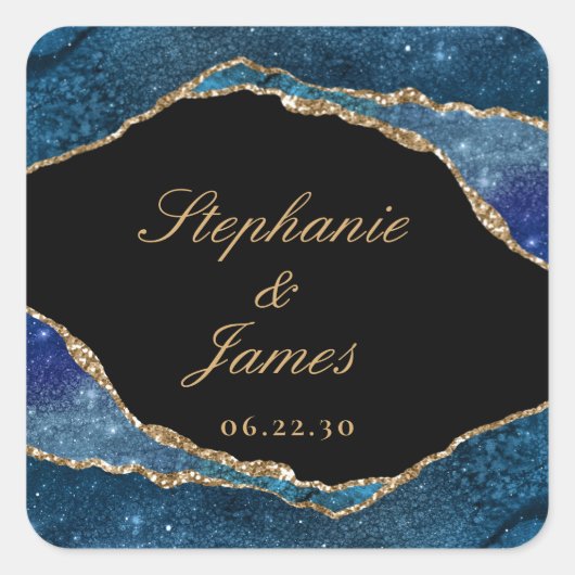 Modern Blue Gold Foil Agate Wedding Vierkante Sticker (Voorkant)