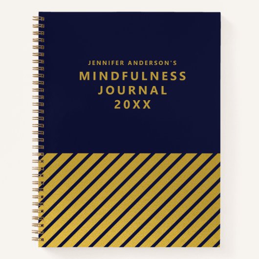 Modern Blue Gold Folie Stripes Mindfulness Journal Notitieboek (Voorkant)