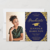 Modern Blue Gold Foto Afstuderen Aankondiging (Voorkant)