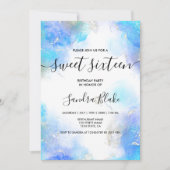 Modern Blue Gold Girly Trendy Sweet 16 Uitnodiging (Voorkant)
