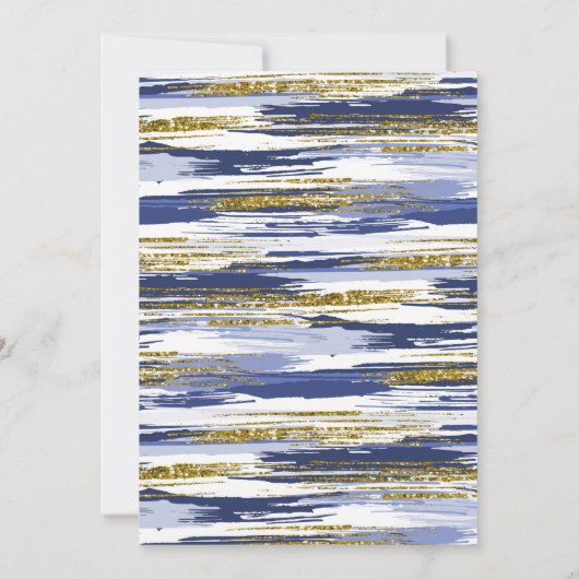 Modern Blue Gold Glitter Brush Stroke Afstuderen Aankondiging (Achterkant)
