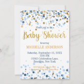 Modern Blue Gold Glitter Confetti Baby shower Kaart (Voorkant)