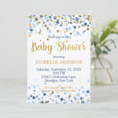 Modern Blue Gold Glitter Confetti Baby shower Kaart (Staand voorkant)