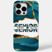 Modern Blue Gold Glitter Gepersonaliseerd Afstuder Case-Mate iPhone Case (Achterkant)