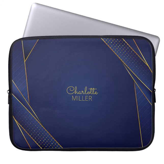 Modern Blue-Gold Halftone Patroon en aangepaste na Laptop Sleeve (Voorkant)