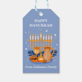 Modern Blue & Gold Happy Hanukkah Cadeaulabel