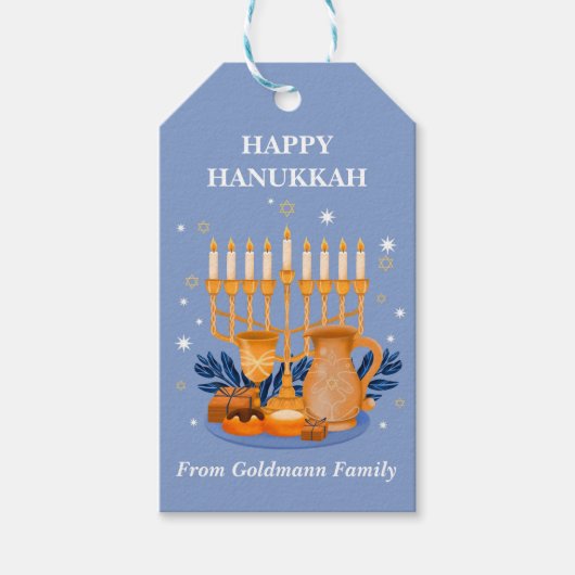 Modern Blue & Gold Happy Hanukkah Cadeaulabel (Voorkant)