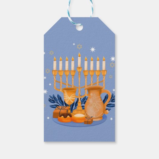 Modern Blue & Gold Happy Hanukkah Cadeaulabel (Achterkant)