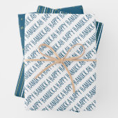 Modern Blue & Gold Happy Hanukkah Stars Inpakpapier Vel (In situ)