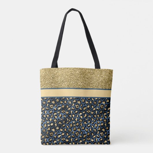 Modern Blue Gold Leopard Glitter - Aangepast Tote Bag (Achterkant)