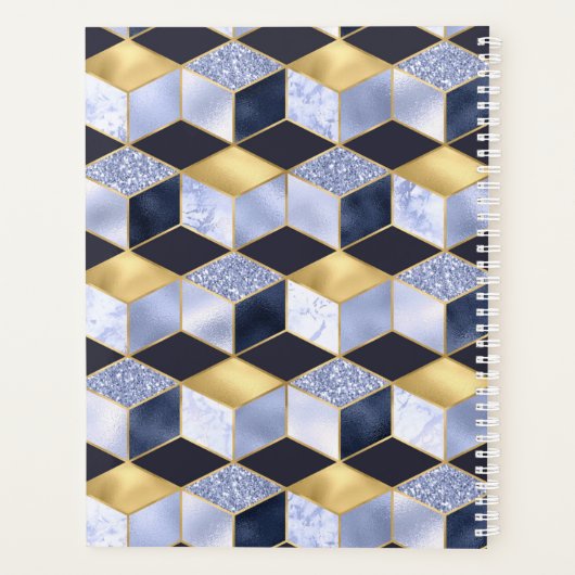 Modern Blue Gold Marble Glitter Geometric Monogram Planner (Achterkant)