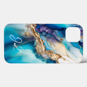Modern Blue Gold Marble Monogram op maat Case-Mate iPhone Case (Achterkant (horizontaal))