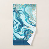 Modern Blue Gold Marble Ocean Monogram Name Bath Bad Handdoek (Handdoek)