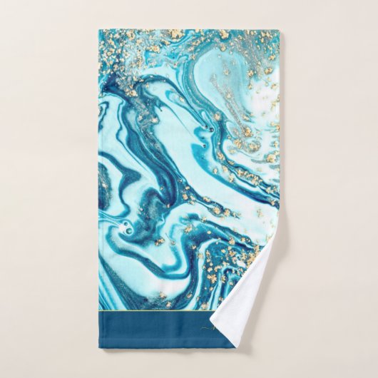 Modern Blue Gold Marble Ocean Monogram Name Bath Bad Handdoek (Handdoek)