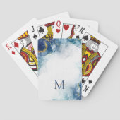 Modern Blue Gold Monogram Script Name Initiaal Pokerkaarten (Achterkant)