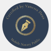 Modern Blue Gold Notary Pen Gecertificeerd door Ronde Sticker (Voorkant)