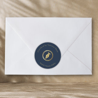 Modern Blue Gold Notary Pen Gecertificeerd door Ronde Sticker