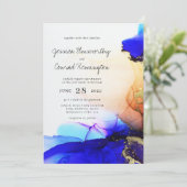 Modern Blue Gold Oranje Alcohol Ink Wedding Kaart (Staand voorkant)