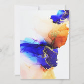 Modern Blue Gold Oranje Alcohol Ink Wedding Kaart (Achterkant)
