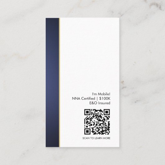 Modern Blue Gold QR Code Foto Notaris Openbare Log Visitekaartje (Achterkant)