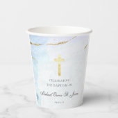 Modern Blue Gold Signature Baptism Christening Papieren Bekers (Achterkant)