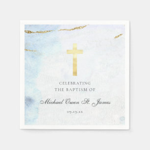 Modern Blue Gold Signature Baptism Christening Servet