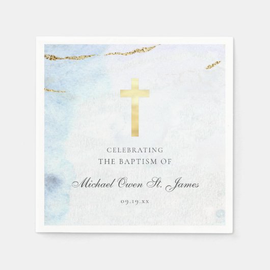 Modern Blue Gold Signature Baptism Christening Servet (Voorkant)