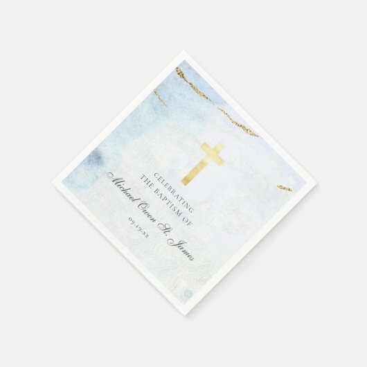 Modern Blue Gold Signature Baptism Christening Servet (Hoek)