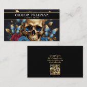 Modern Blue & Gold Skull Butterflies Tattoo Arties Visitekaartje (Voorkant / Achterkant)