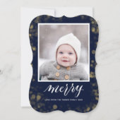 Modern Blue Gold Snowflakes Bokeh minimalistische  Feestdagenkaart (Voorkant)