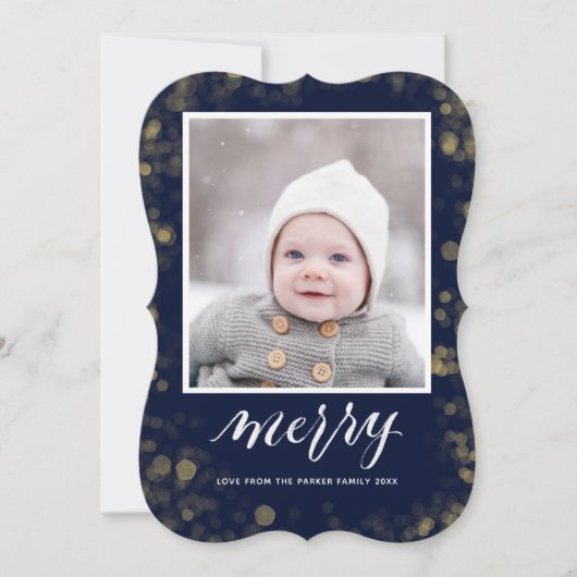 Modern Blue Gold Snowflakes Bokeh minimalistische  Feestdagenkaart (Voorkant)