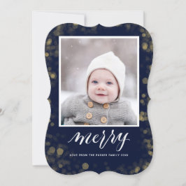 Modern Blue Gold Snowflakes Bokeh minimalistische  Feestdagenkaart