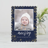 Modern Blue Gold Snowflakes Bokeh minimalistische  Feestdagenkaart (Staand voorkant)