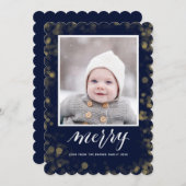 Modern Blue Gold Snowflakes Bokeh minimalistische  Feestdagenkaart (Voorkant / Achterkant)