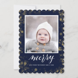 Modern Blue Gold Snowflakes Bokeh minimalistische  Feestdagenkaart
