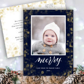Modern Blue Gold Snowflakes Bokeh minimalistische  Feestdagenkaart