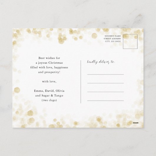 Modern Blue Gold Snowflakes Bokeh minimalistische  Feestdagenkaart (Achterkant)