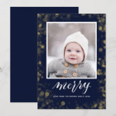 Modern Blue Gold Snowflakes Bokeh minimalistische  Feestdagenkaart (Voorkant / Achterkant)