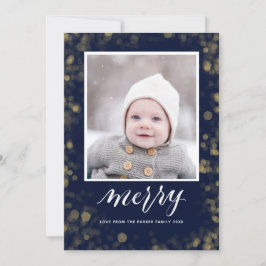 Modern Blue Gold Snowflakes Bokeh minimalistische  Feestdagenkaart
