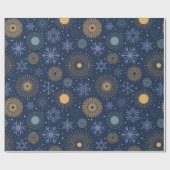 Modern Blue Gold Snowflakes Feestdagen voor Kerstm Cadeaupapier (Vlak)