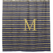 Modern Blue Gold Striped Monogramed Douchegordijn (Voorkant)